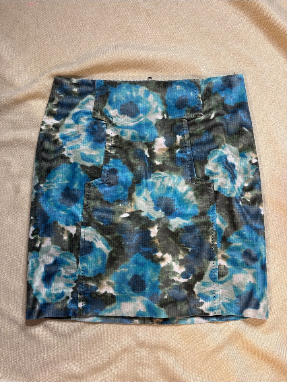 Blue Floral Corduroy Mini Skirt - Women's Printed Slim Fit